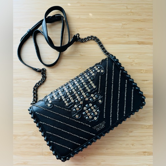 Victoria's Secret Glam City Crossbody Bag Rhinestone Black Gold - Picture 9 of 10